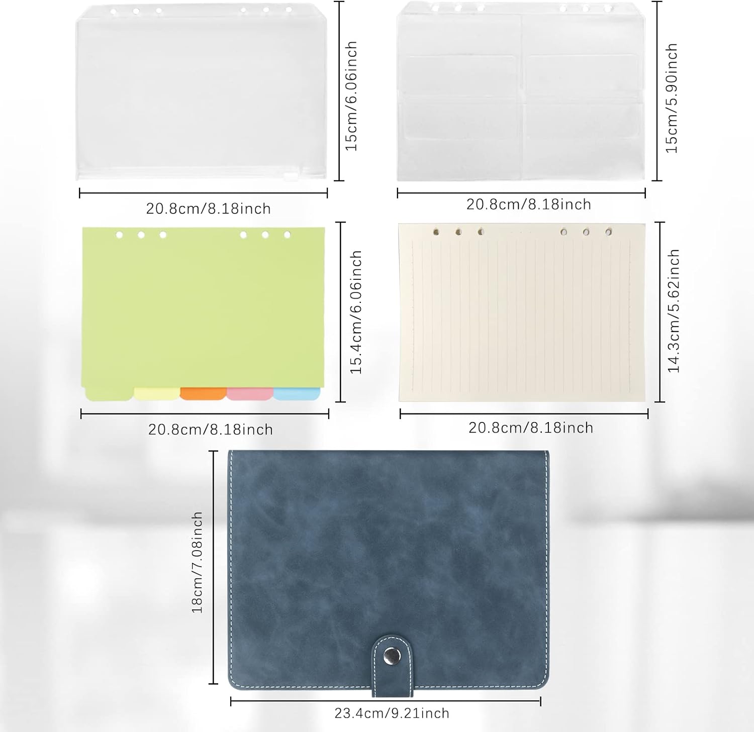 GoodSing Cuaderno de cuero con anillas A5, carpeta A5 de 6 anillos con papeles de repuesto A5, bolsillos para carpetas y separadores de temas, hoja