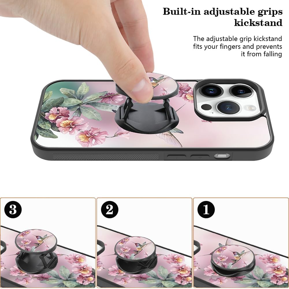 Bonoma Funda compatible con iPhone 15 Pro de 6.1 pulgadas, colibrí rosa, bonita textura de neumático, a prueba de golpes, antiarañazos, delgada,