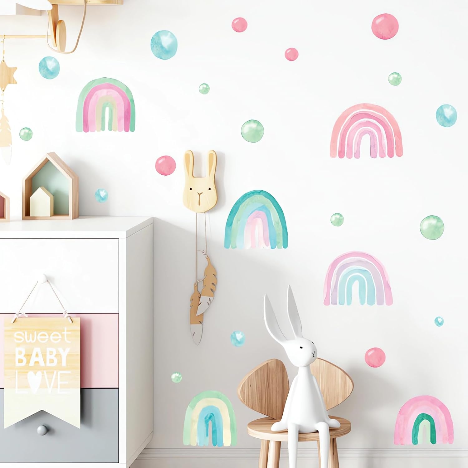 sacinora – 7 hojas de 84 calcomanías de pared de lunares arcoíris coloridos, calcomanías de pared de arte circular, vinilo extraíble para niños,