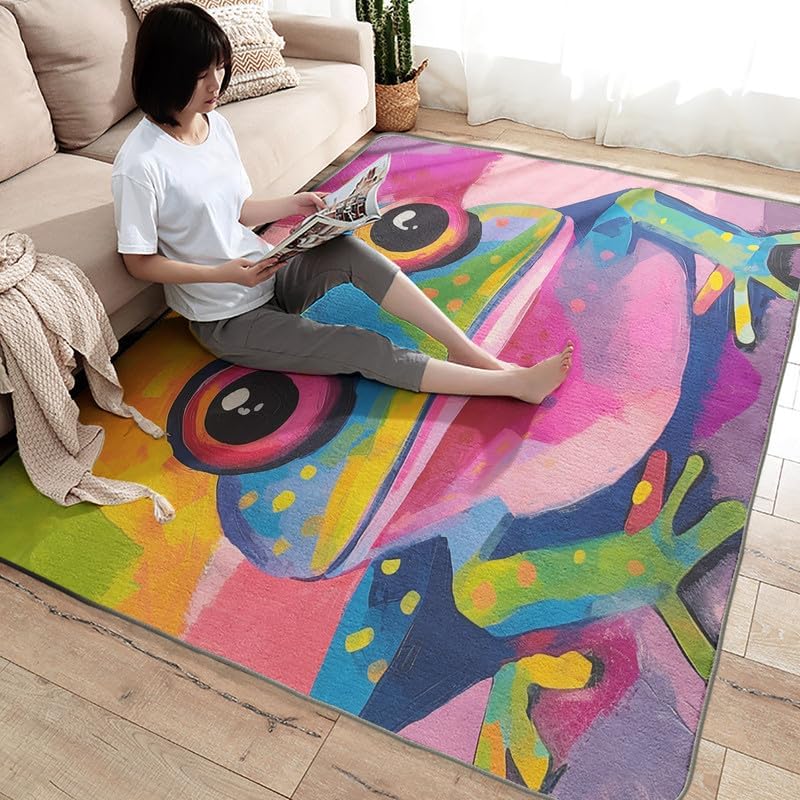 Alfombra de 3 x 4, alfombra de área de rana, alfombra lavable de anfibios tropicales para sala de estar, dormitorio, alfombra colorida,