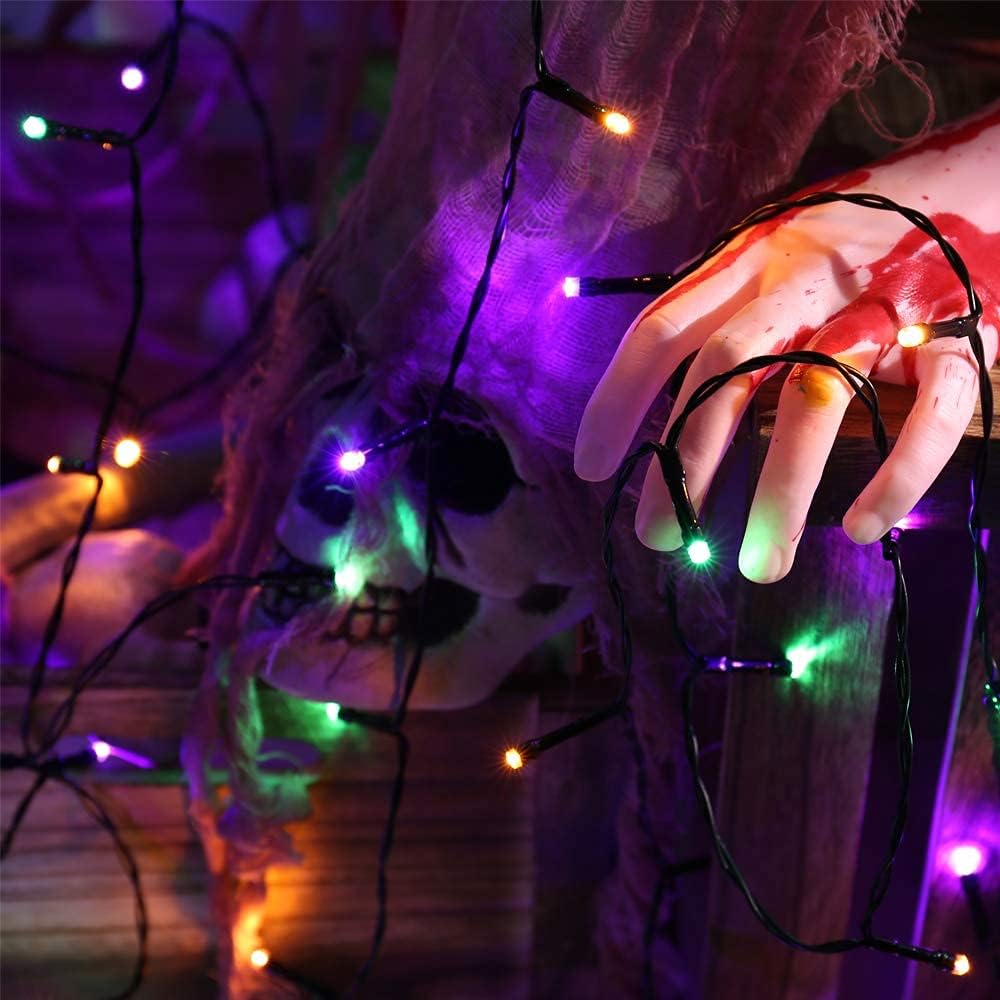 HAYATA 300 luces LED de cortina de Halloween, 9.8 pies x 9.8 pies, 30 V, enchufable, tira de luces de Halloween para exteriores, decoración de