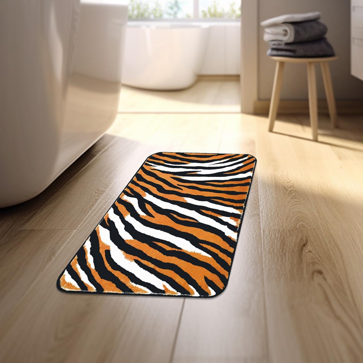 ZebraSmile Alfombra de baño esponjosa de tigre, bonita alfombra de baño amarilla, suave, abosorbente, pequeña, antideslizante, moderna, divertida