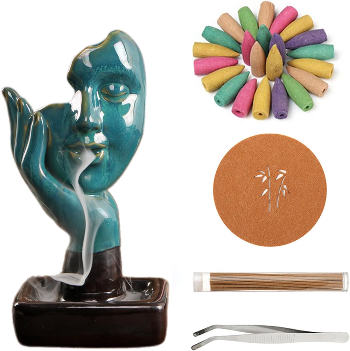 YYW Thinking Statue – Soporte para incienso con reflujo, quemador de incienso, cascada, adorno de aromaterapia, decoración del hogar con conos de