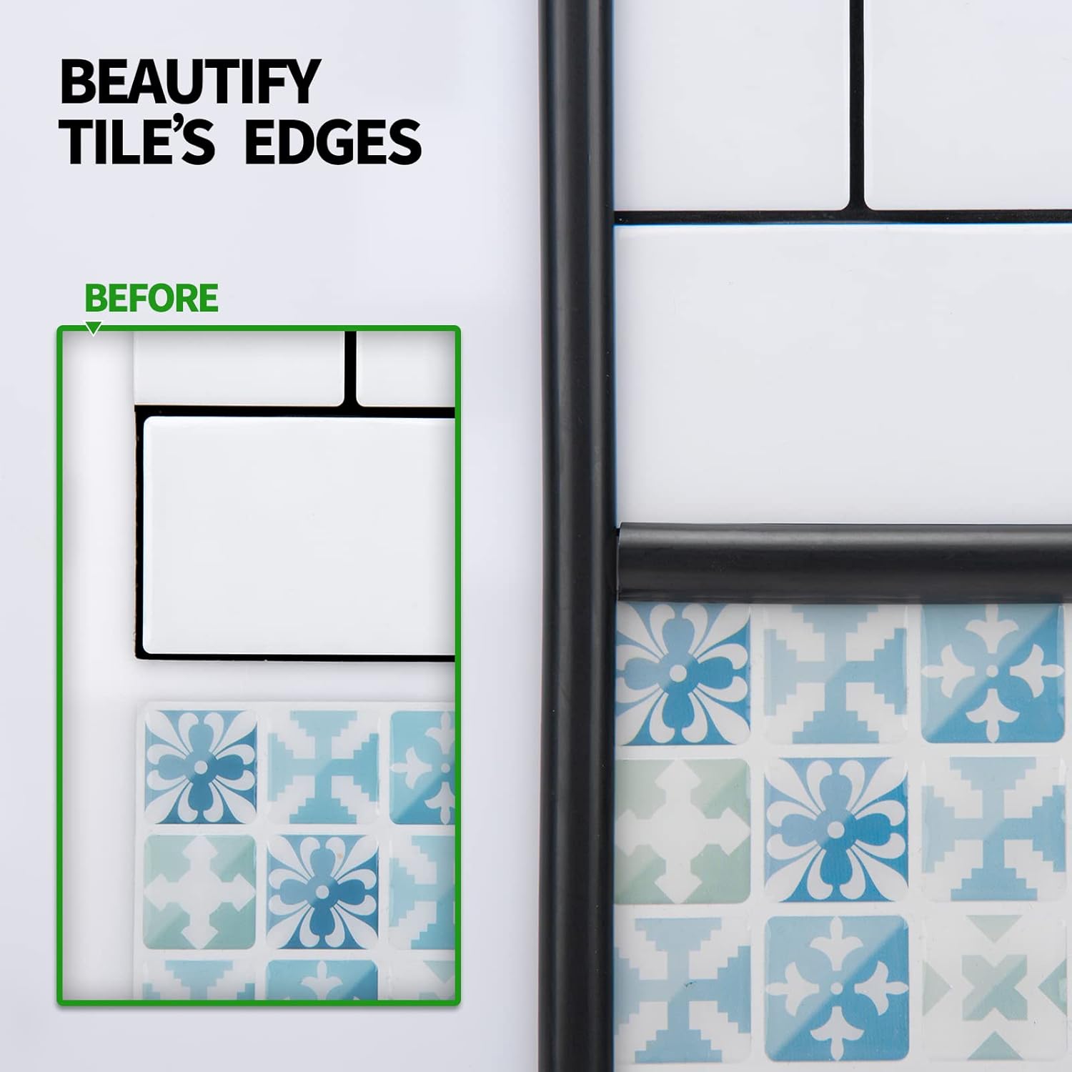 LONGKING Moldura para despegar y pegar de 10 pies, moldura para paredes, bordes, bordes, azulejos contra salpicaduras, borde flexible y