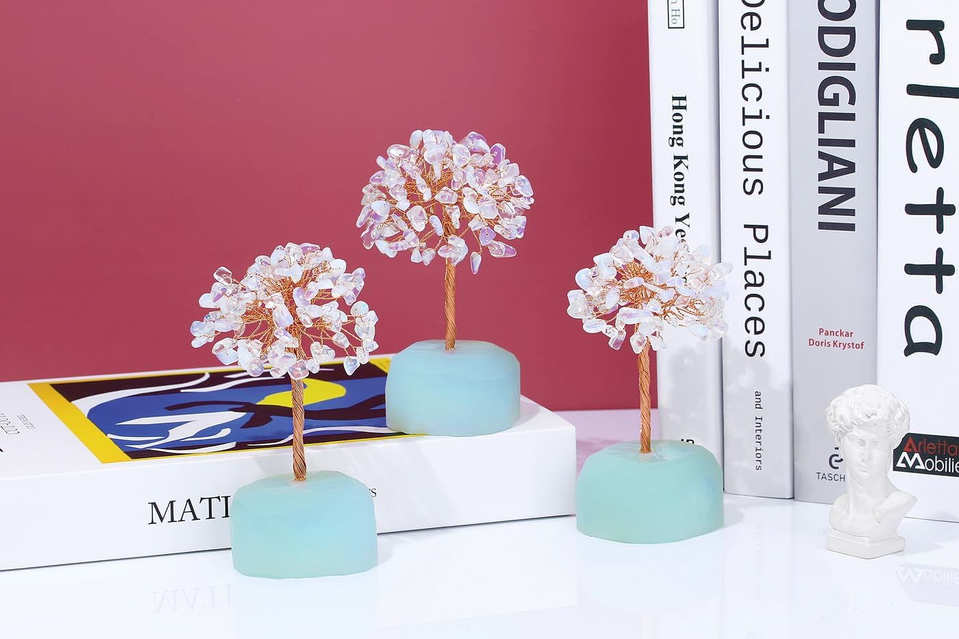 QINJIEJIE Decoración de árbol de cristal curativo de ópalo para decoración de árbol de piedra de cristal natural, árbol de piedras preciosas de
