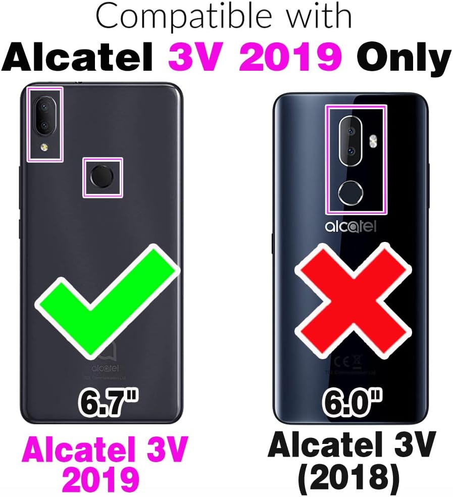 Compatible con Alcatel 3V 2019 – Funda tipo cartera de vidrio templado, protector de pantalla y cremallera de cuero retro, soporte para tarjetas,