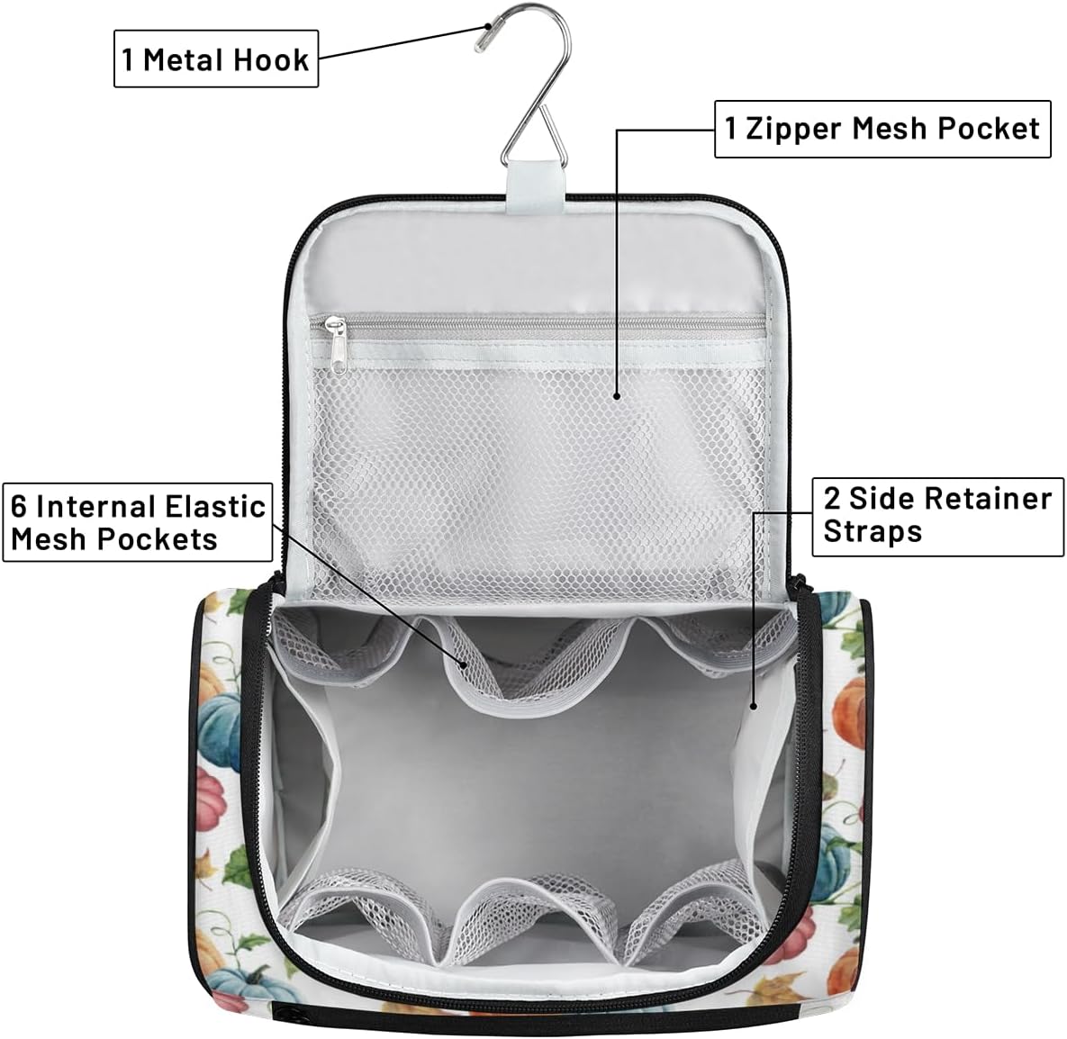 Thanksgiving Day Fun Pattern Toiletry Bag for Women Travel Makeup Organizer with Hanging Hook Traveling Cosmetic Bags for Toiletries Accessories