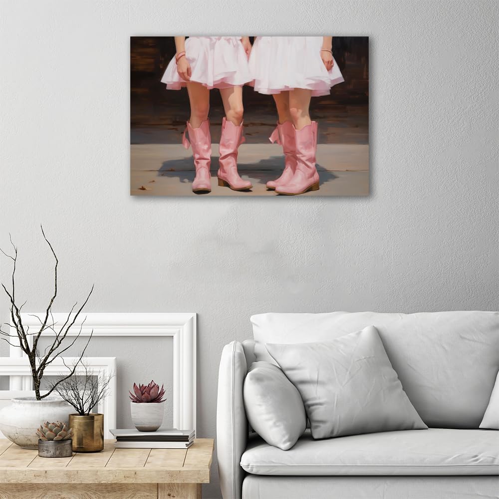 Preppy – Lienzo decorativo para la pared, pósteres vintage de botas de vaquera, estampado de vaquera costera rosa, divertido y moderno para