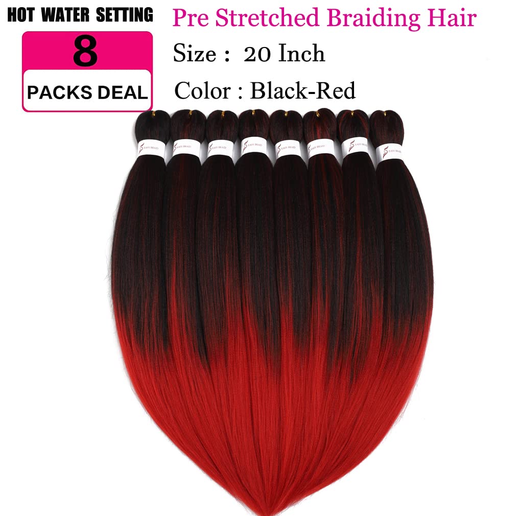 Extensiones de cabello trenzado preestiradas de 20 pulgadas, 8 paquetes de cabello sintético profesional para mujer, trenzas de ganchillo, textura