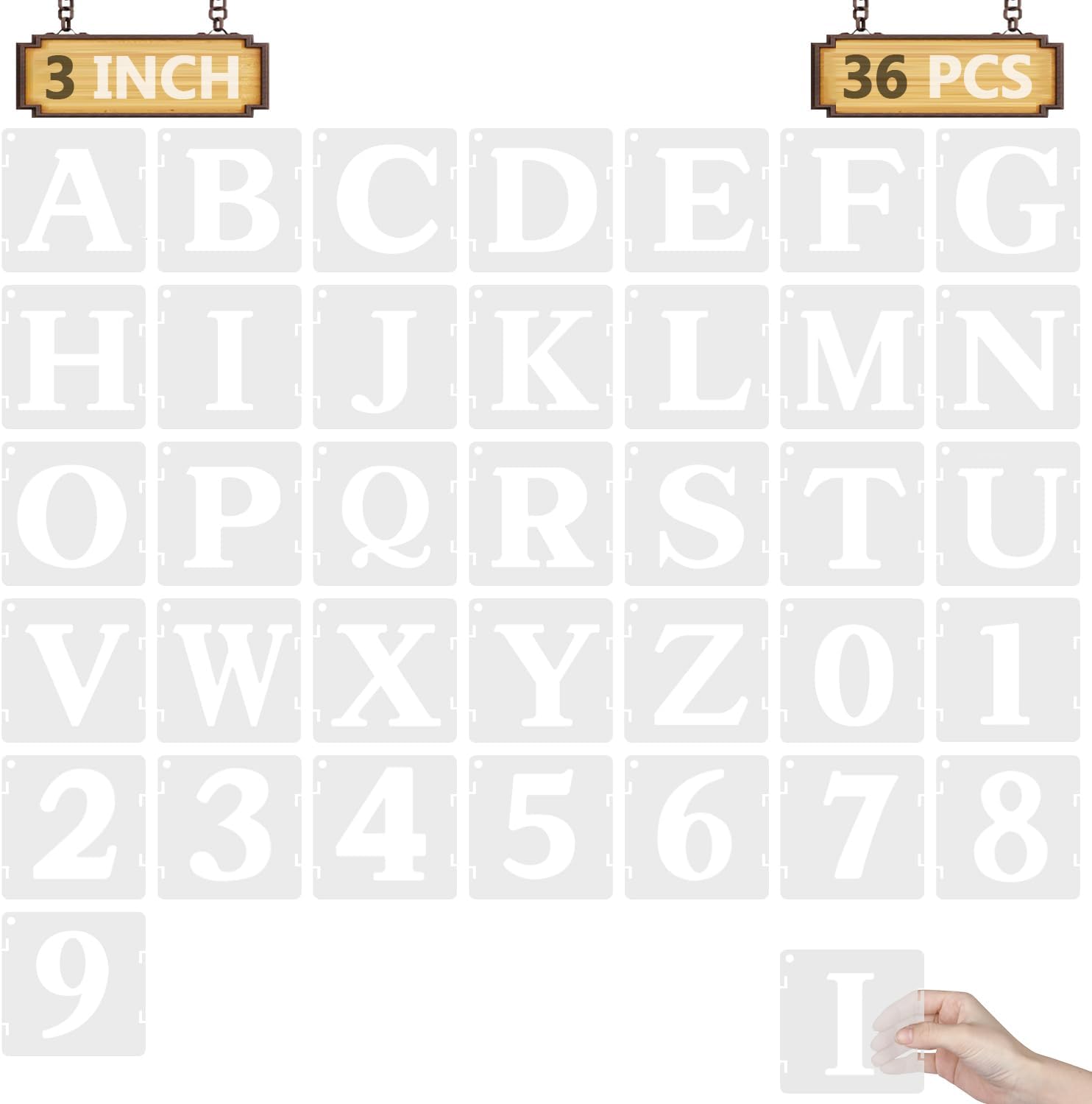 3” Letter Stencils, 36 Pcs Alphabet Art Craft Stencils, Reusable Plastic Number Templates Letter Stencils for Painting on Wood, Wall, Fabric, Rock,