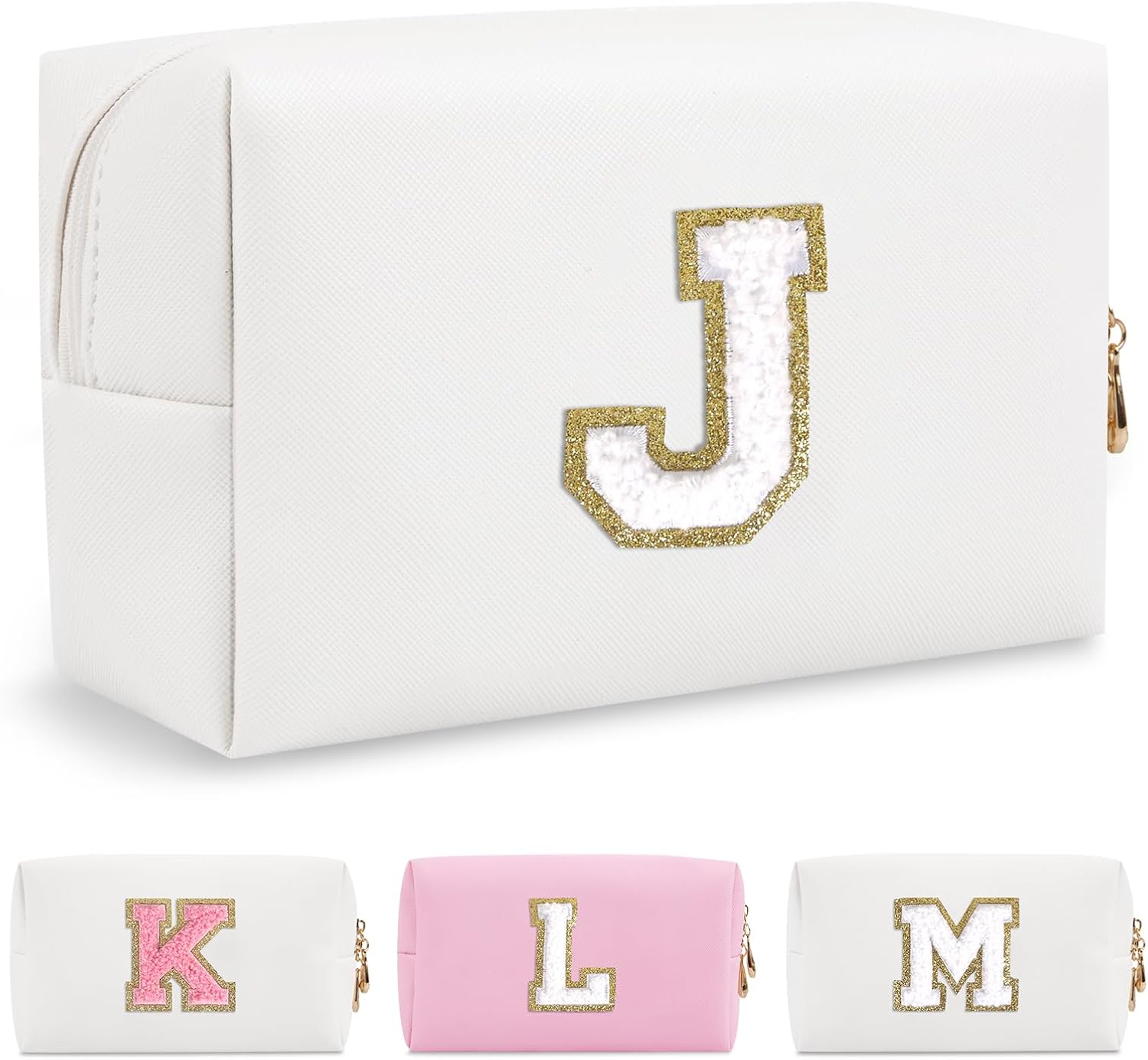Bolsa de maquillaje personalizada con inicial A-Z, pequeña bolsa de cosméticos de viaje de piel sintética con cremallera, bonita bolsa de aseo