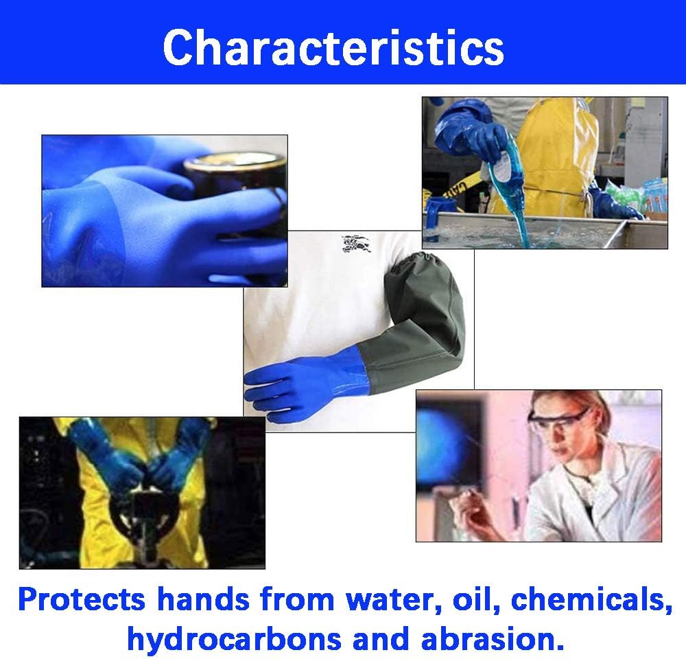 Guantes largos de goma impermeables, guantes de estanque, 28 pulgadas de longitud de hombro aislados de PVC resistentes a los productos químicos,