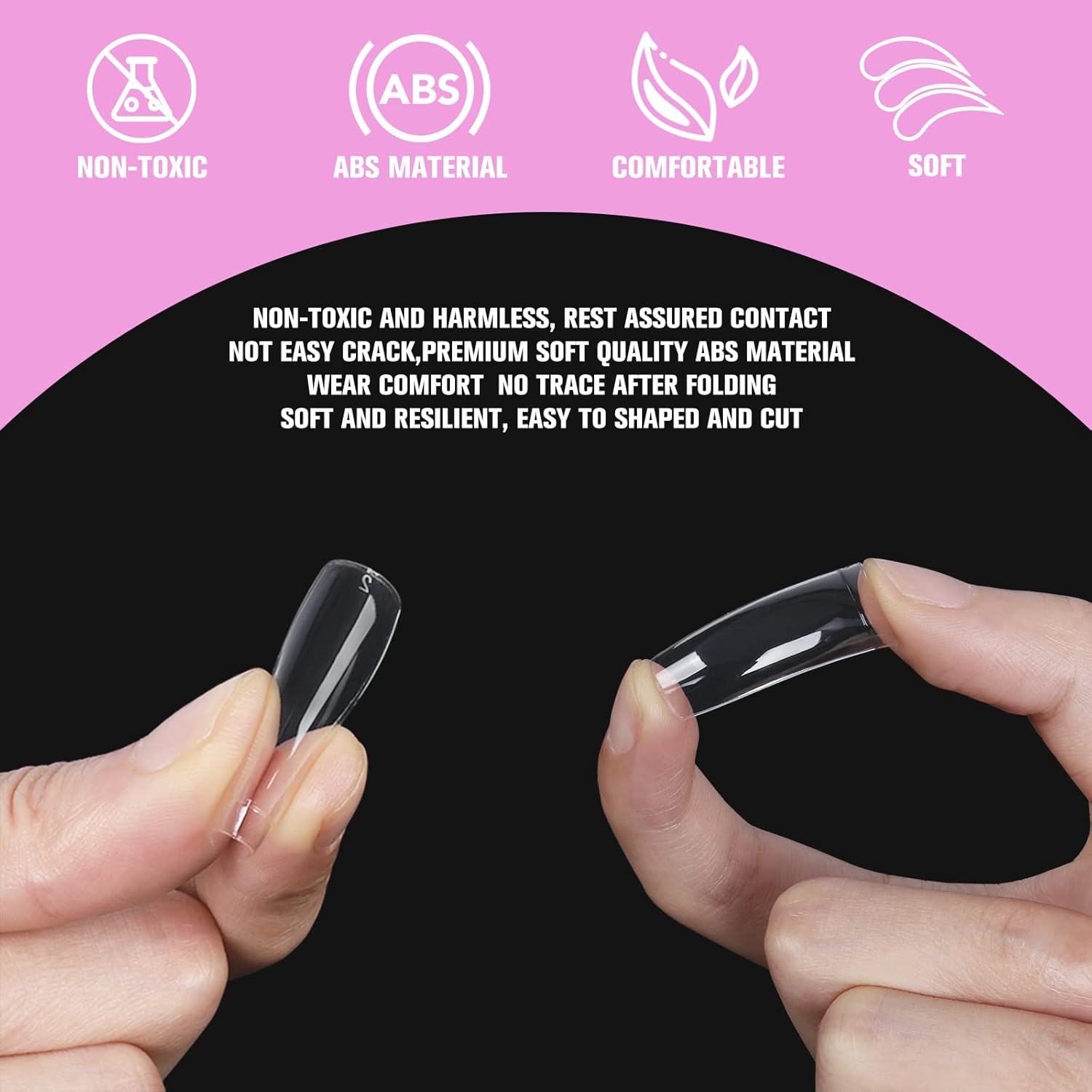 Artdone 500 puntas de uñas postizas XL largas de acrílico transparente de media cubierta larga para extensión de uñas, salones de uñas y kit de