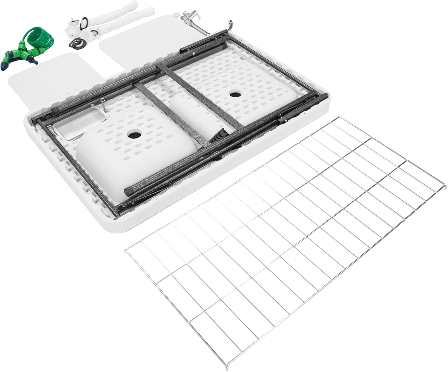 THUNDERBAY Mesa plegable portátil de campo de limpieza de juego de pescado, mesa de filete resistente de 40 pulgadas con fregadero doble y grifo