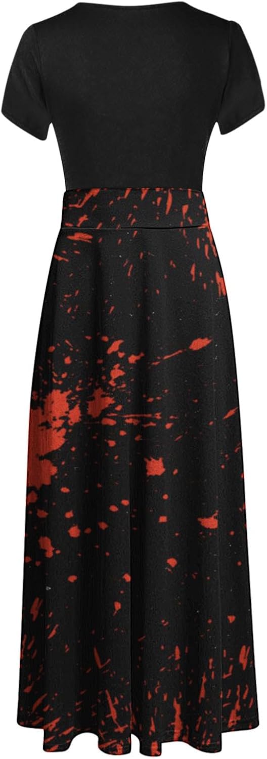 KIOFXFCB Vestidos de verano para mujer 2023, vestidos largos de manga corta para mujer, vestido de playa con cuello redondo y costuras de color