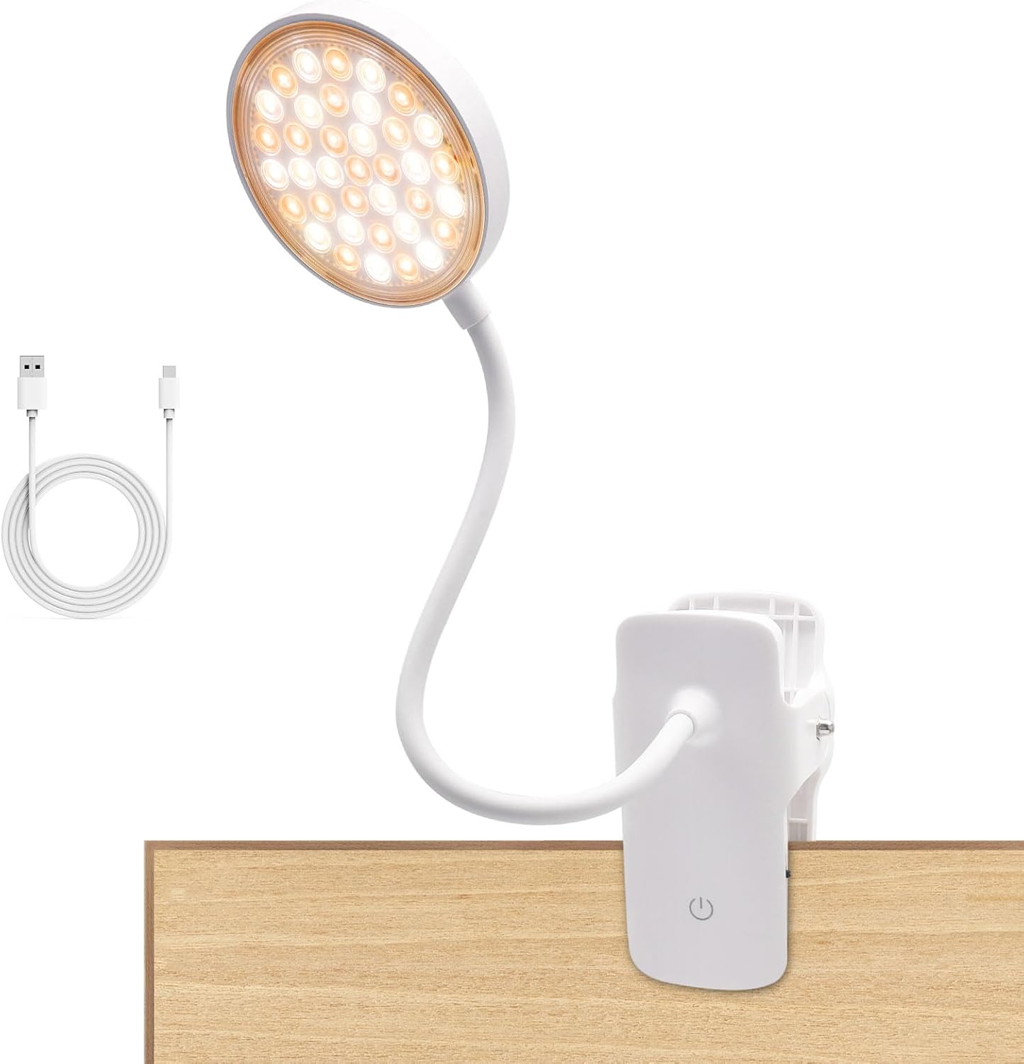 LVJING Luz con clip, luz de libro regulable para leer en la cama, luz de lectura de 1800 mAh, luz de abrazadera de temperatura de color, modo de luz