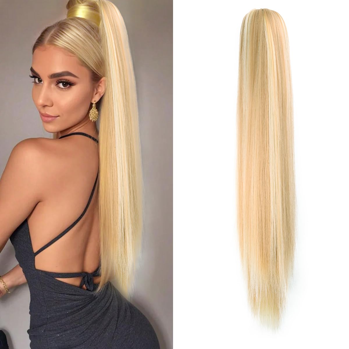 Extensiones de cabello sintético largo y liso con clip de garra, cola de caballo para mujer, 22 pulgadas, 4.59 ozpaquete, extensiones de cabello