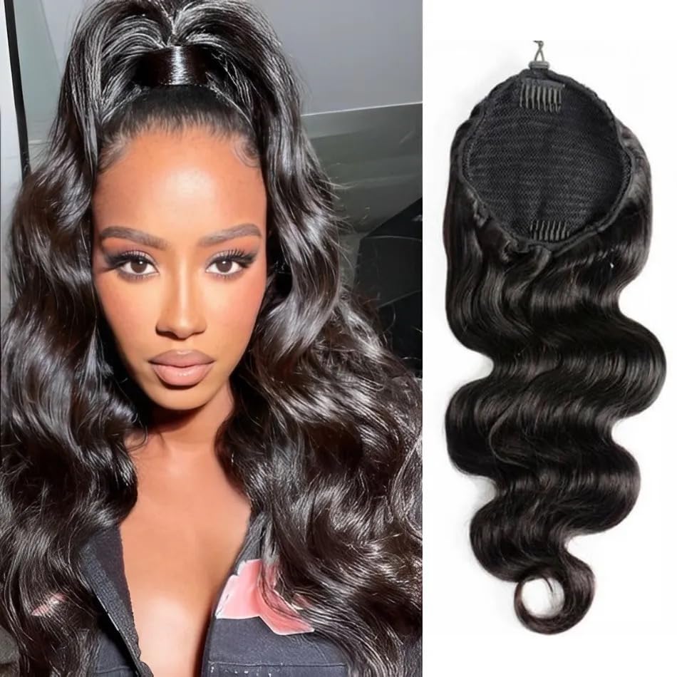 Extensiones de cabello humano ondulado natural, 3.53 onzas, cabello brasileño ondulado con cordón, cola de caballo sin procesar, grado 10A, cola de