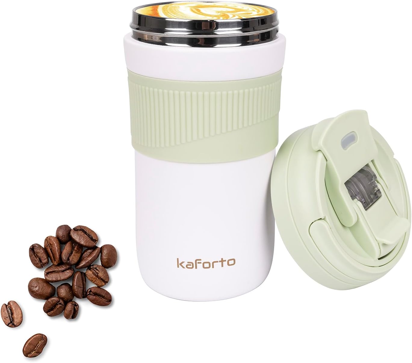 Taza de café de viaje de 15 onzas, tazas de café aisladas con tapa abatible, tazas de café de acero inoxidable a prueba de derrames, vasos de vacío