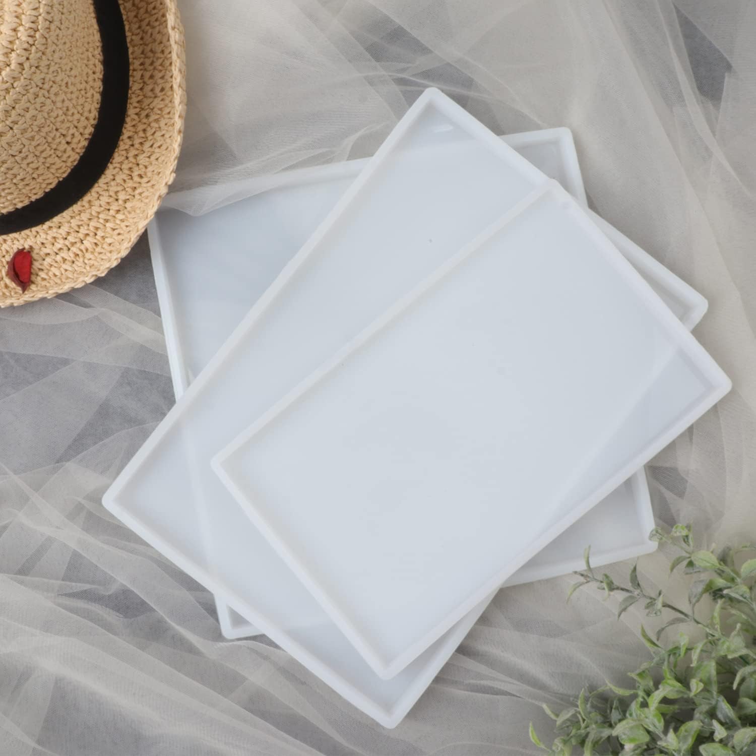 Kit de molde de resina rectangular extragrande, 3 moldes de bandeja de silicona para hacer bandejas de ágata sintética, tabla de servir, posavasos,