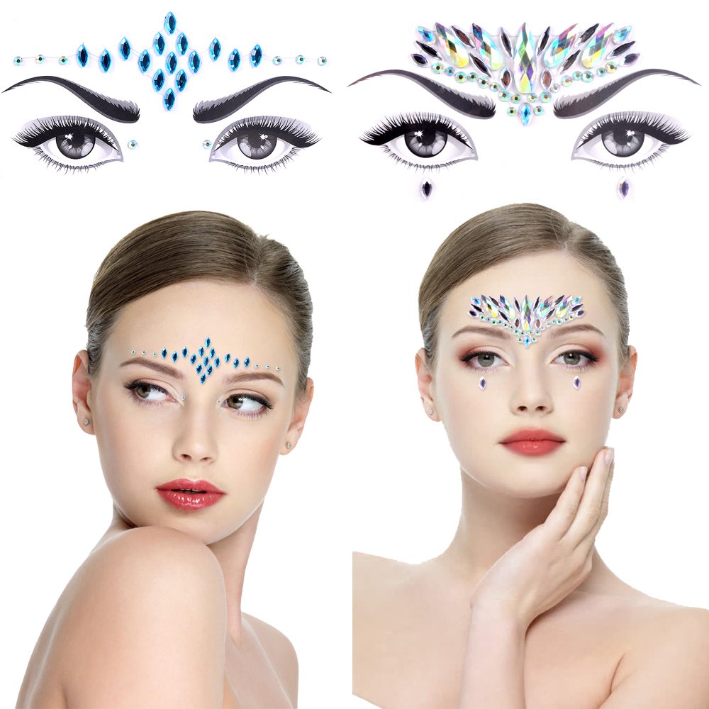 Lady Up Face Gems Stick on Rhinestones Sirena Bindi Cristales Joyas Glitter Ojos Cara Tatuajes Temporales Pegatinas para Halloween Festival Carnaval