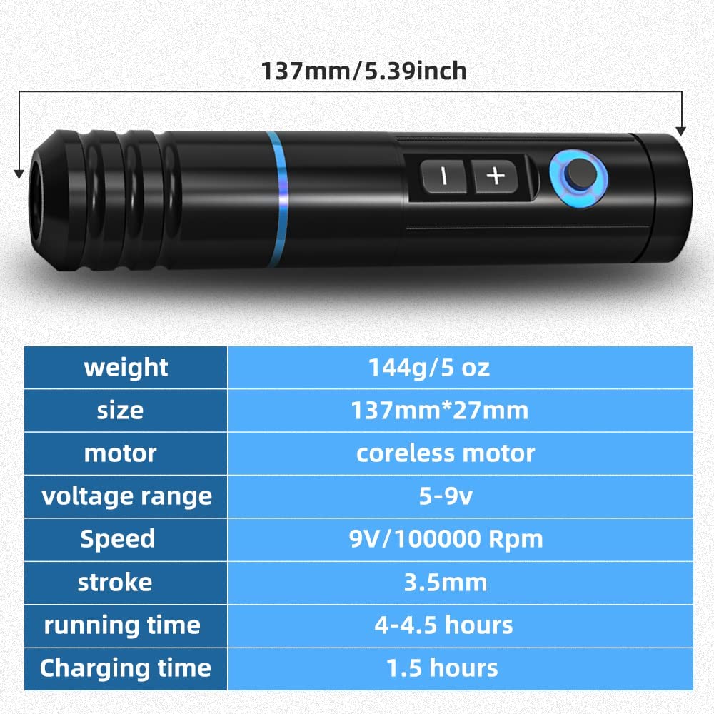 Ambition Kit completo de tatuaje máquina de tatuaje inalámbrica con 2 piezas de fuente de alimentación, motor sin núcleo, 20 piezas, cartucho de
