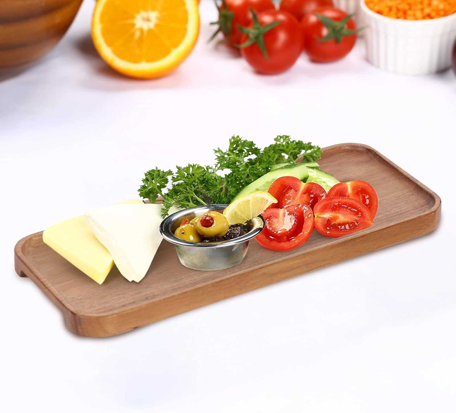 Bandeja de madera para servir (14 x 5.14 pulgadas), bandeja de madera de acacia natural, bandeja para servir, platos de comida y bandejas para