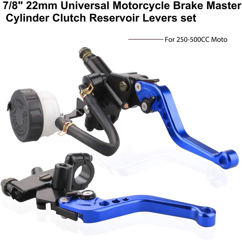 LKV Palanca de bomba de embrague de freno de motocicleta con depósito de cilindro maestro hidráulico 78″ 0.866 in pistón universal CNC compatible