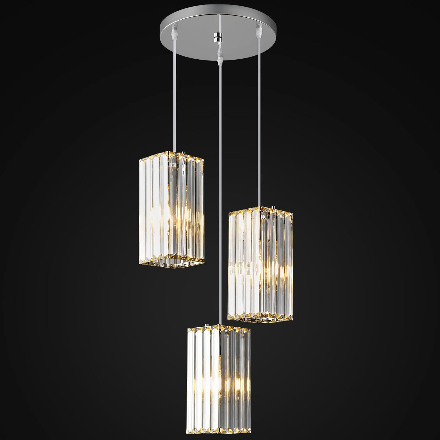 Lámpara colgante moderna cromada rectangular de iluminación colgante mini candelabros de cristal, lámpara colgante ajustable para cocina, isla,