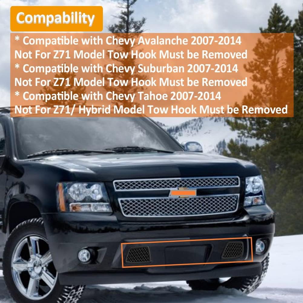 Rejilla de malla de acero inoxidable negra para 2008 2009 2010 2011 2012 2013 2014 Tahoe Avalanche Suburban parachoques inferior inserto de parrilla