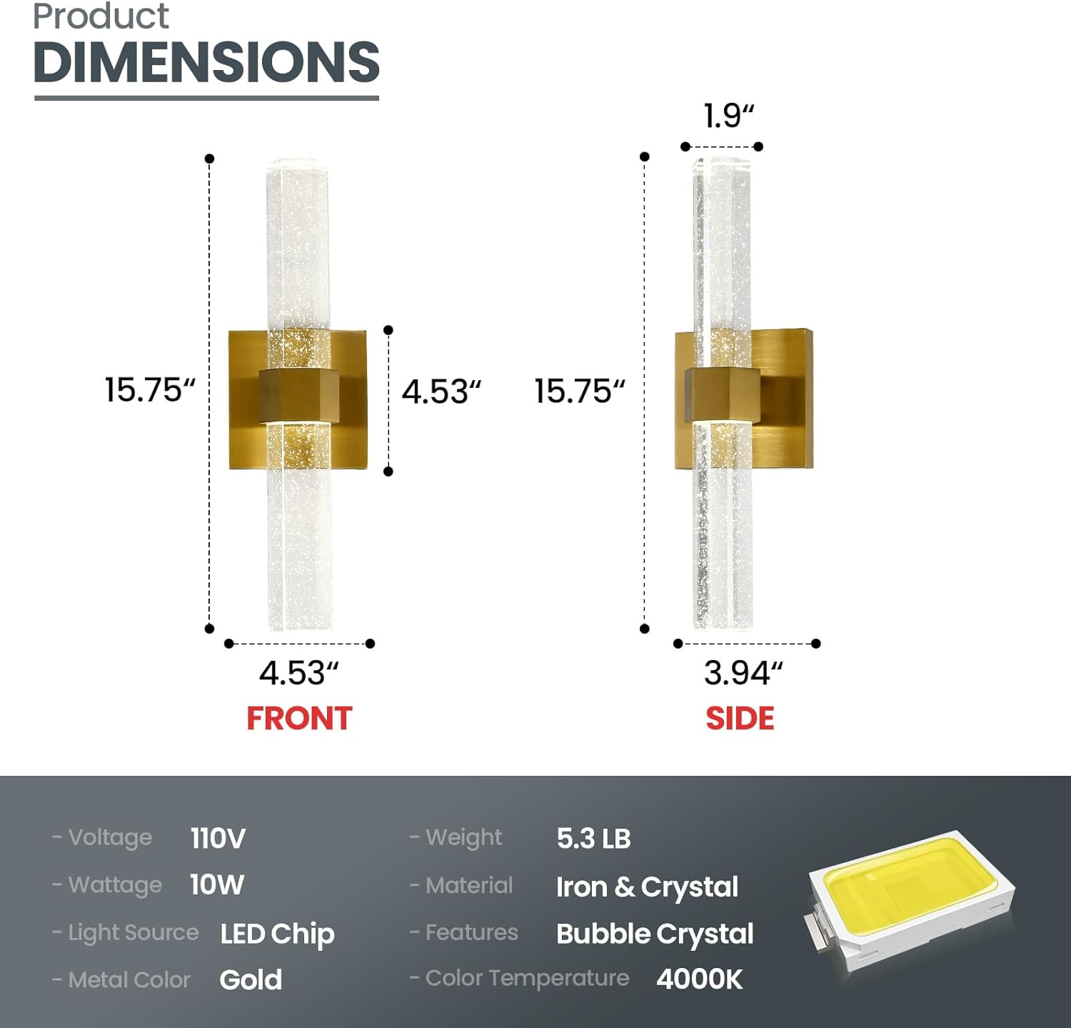 Apliques modernos de pared de cristal, iluminación de pared LED dorada 4000K 10W dormitorio lámpara de pared accesorios para sala de estar, baño,
