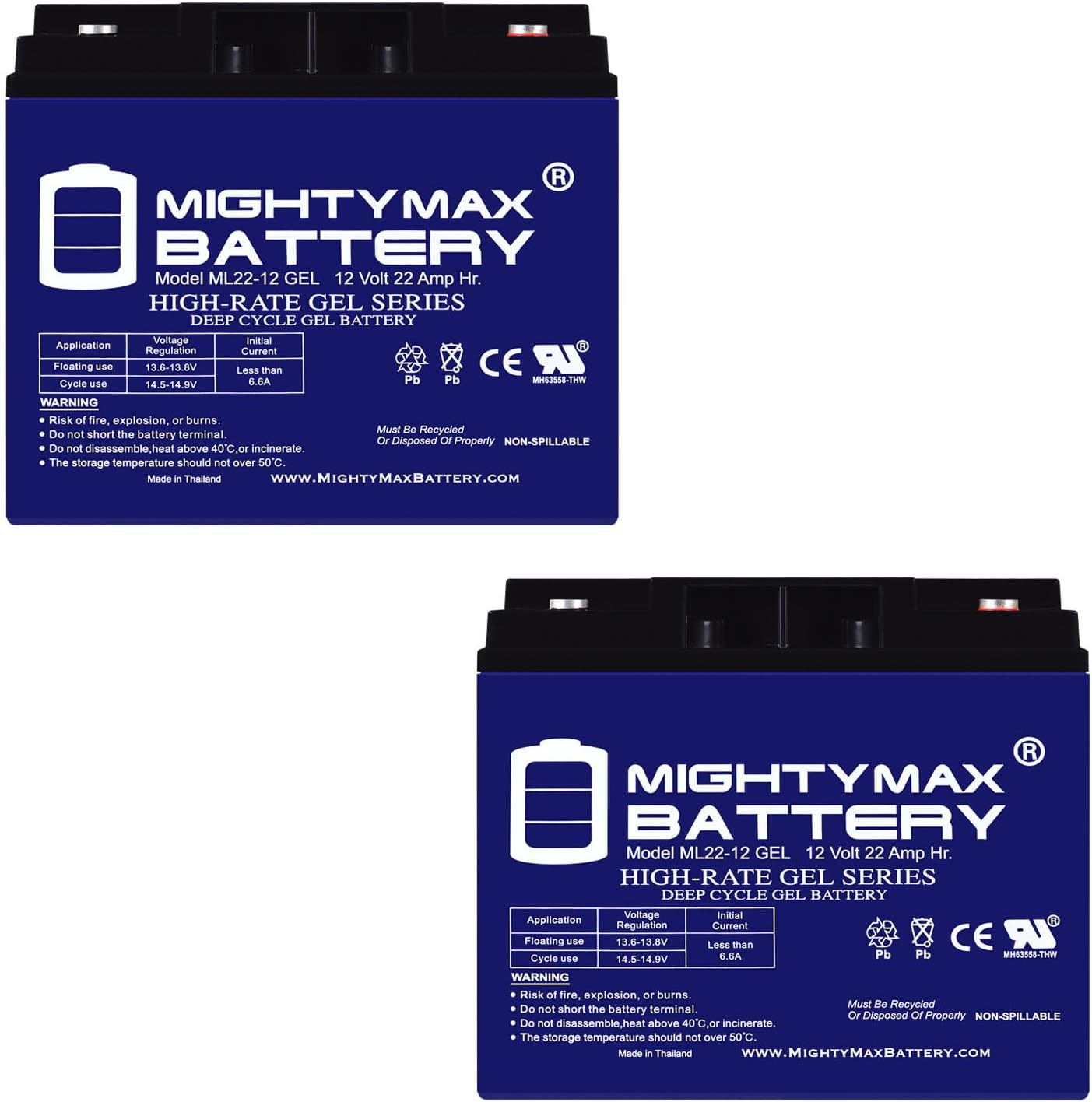 Batería de gel de repuesto de 12V 22AH para Kung Long WP22-12NE, paquete de 2