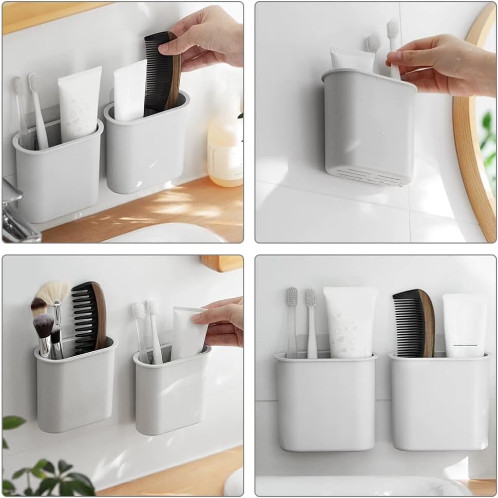 Cabilock Caja de almacenamiento de pared sin clavos, soporte para cepillos de dientes, cajas de almacenamiento de cepillos de dientes, estante de