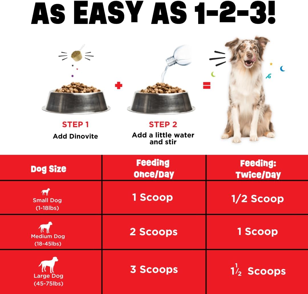 Dinovite Suplemento probiótico para perros – Omega 3 para perros – Alivio de puntos calientes – Suplemento de piel y pelaje para perros – Suministro