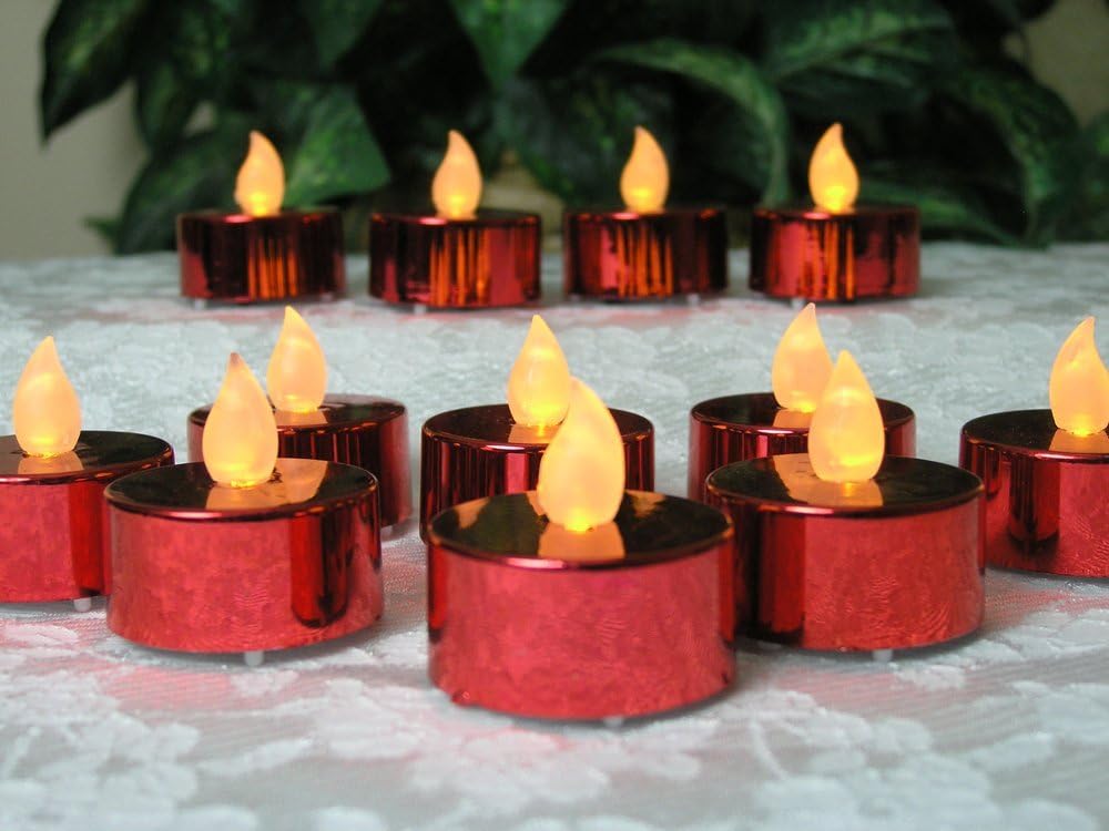 BANBERRY DESIGNS Juego de 24 velas LED sin llama, funciona con pilas, decoración de mesa para bodas, fiestas, Navidad, día de San Valentín