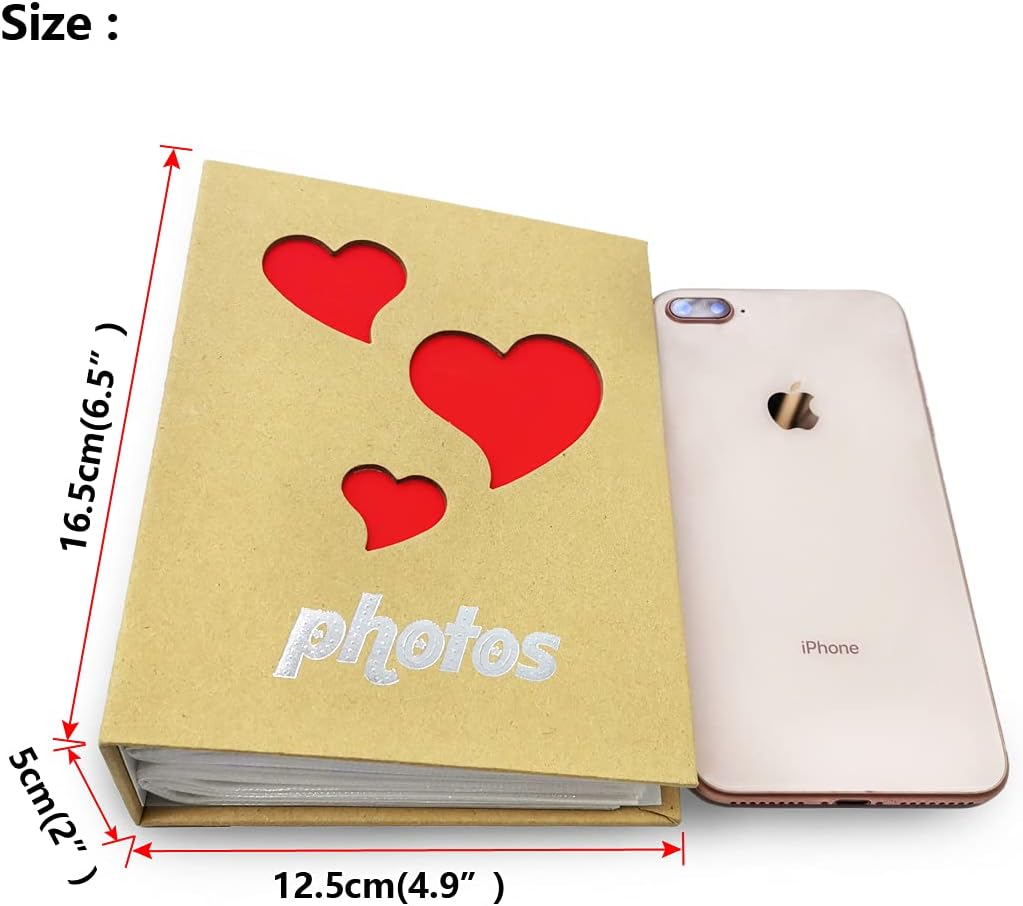 Álbum de fotos con capacidad para 100 bolsillos, 4 x 6 pulgadas, álbum de fotos para niños, álbum de fotos de papel kraft para niños (amor)