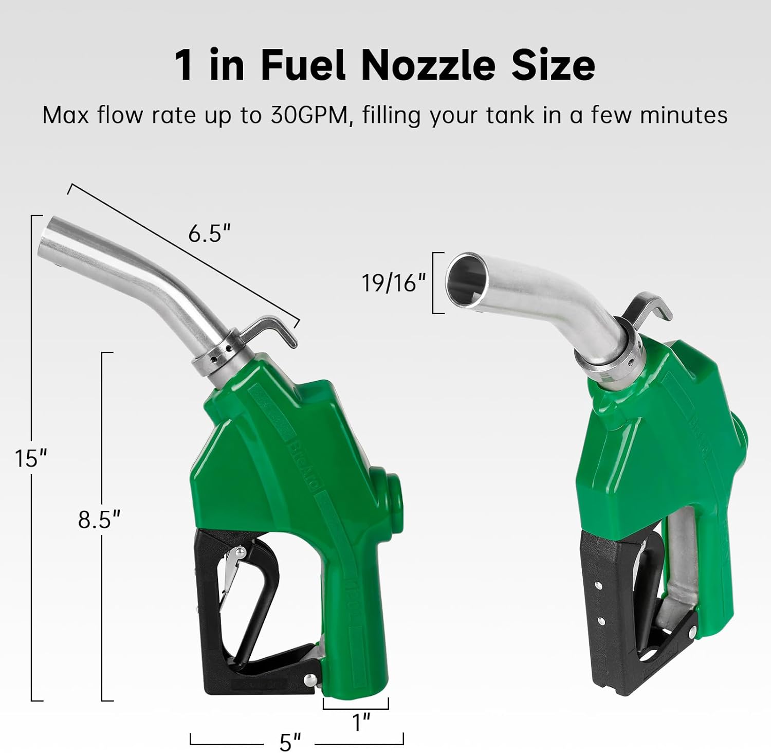 Boquilla de combustible de 1 pulgada con apagado automático, boquilla de transferencia de combustible, caudal máximo de 30 GPM con cuerpo de