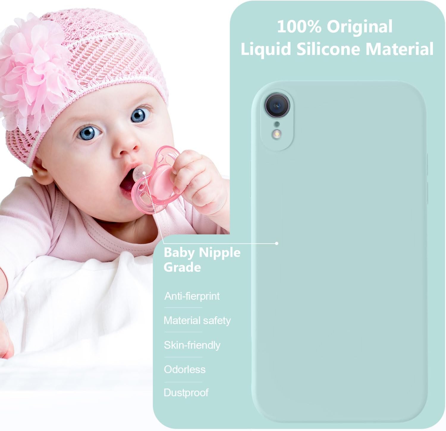 Vooii Compatible con iPhone XR, silicona líquida mejorada con bordes cuadrados, protección de cámara, forro de microfibra antiarañazos suave, funda