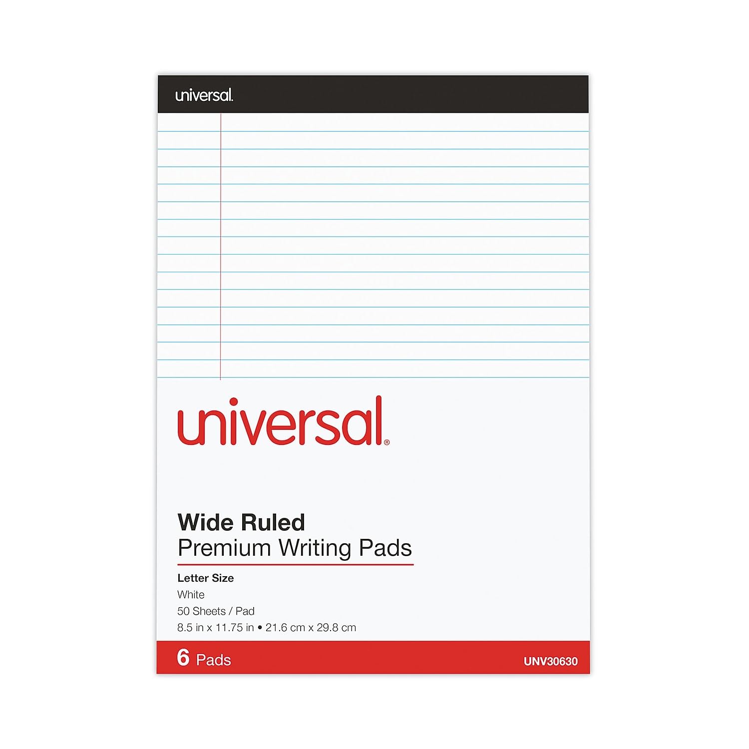 Universal 30630 Bloc de escritura a rayas premium, blanco, 8 12 x 11, legalancho, 50 hojas, 6 blocs (Unv30630)