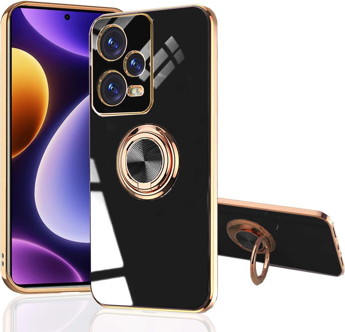 Redmi Note 12 Pro Funda con soporte de 360  Soporte magnético para automóvil tecnología de galvanoplastia Funda de protección delgada compatible con