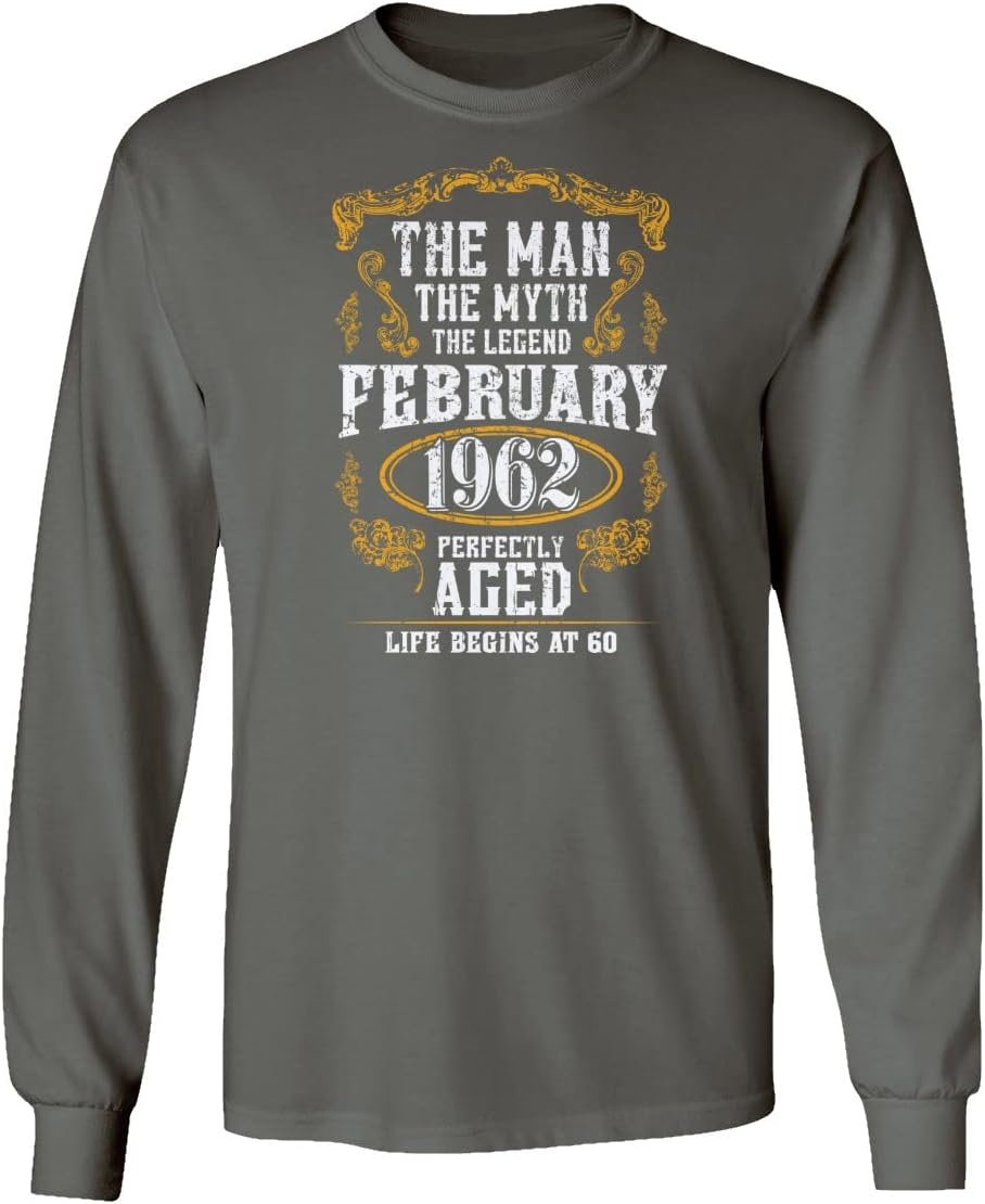 Camiseta unisex de manga larga con texto en inglés “Man Myth” (60 cumpleaños, febrero de 1962)