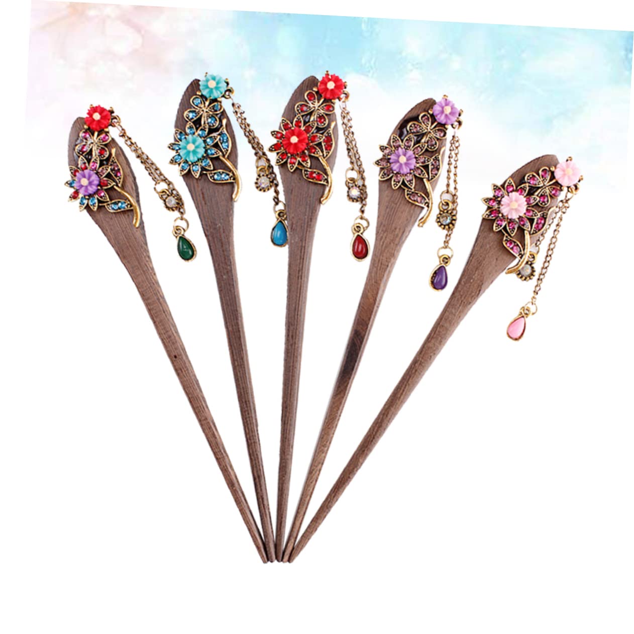 SEWACC 2 unidades de palillos chinos para el cabello, estilo retro, decoración vintage, con diamantes de imitación, peine chino hecho a mano,
