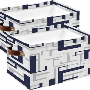 Cesta de almacenamiento azul marino y gris para organizar estantes, cajas de almacenamiento plegables con asa, cesta de lona moderna geométrica Cesta de almacenamiento azul marino y gris para organizar estantes, cajas de almacenamiento plegables con asa, cesta de lona moderna geométrica