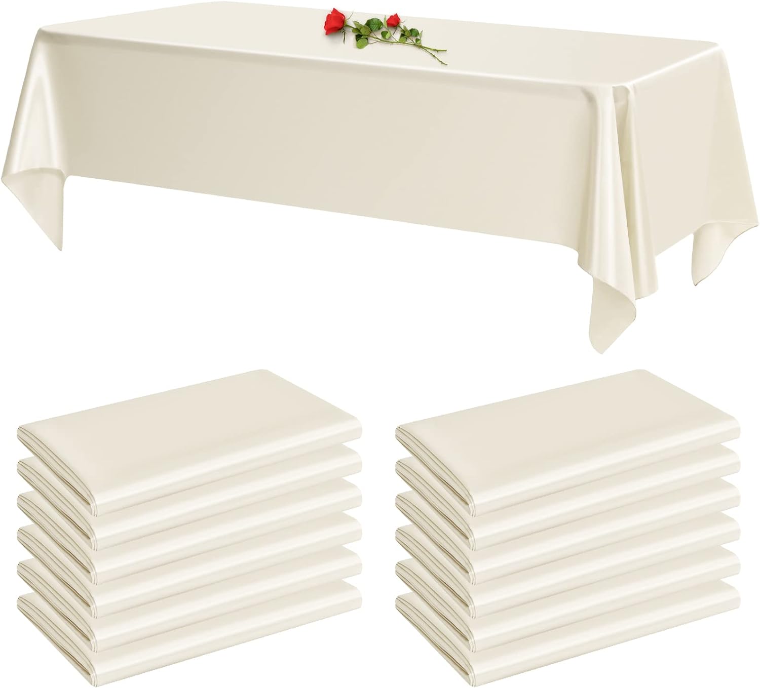 YMHPRIDE Paquete de 12 manteles rectangulares color marfil, mantel de satén marfil, mantel de seda brillante de 57 x 108 pulgadas, decoraciones de