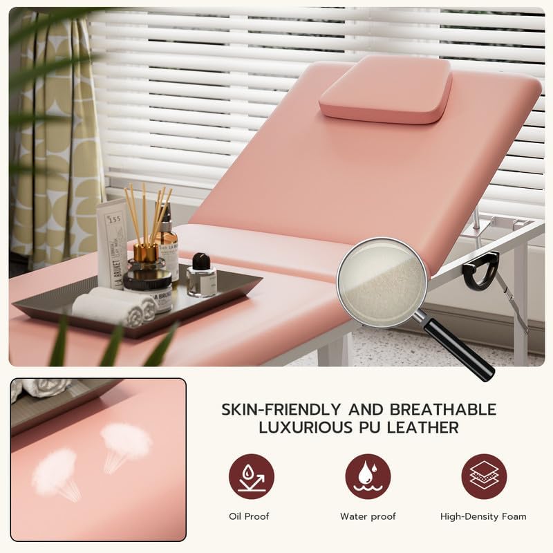 SyyBhb Mesa portátil de banco de tatuaje, silla de spa plegable, cama de masaje de viaje con bolsa de transporte, reposacabezas extraíble, ángulo