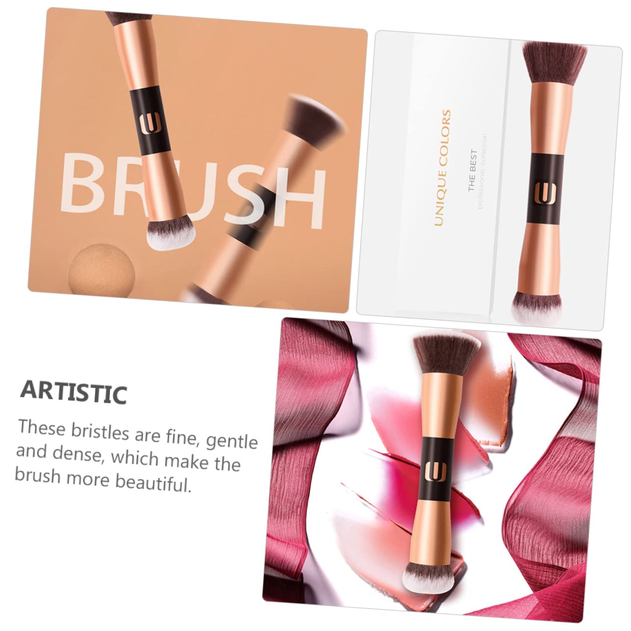 NOLITOY Brocha de maquillaje de doble extremo, herramientas faciales, bronceador, rubor líquido, sombra de ojos, cepillo de polvo, cepillo de