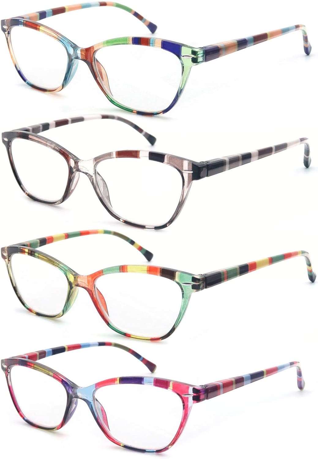 Gafas de lectura para mujer, paquete de 4 unidades, coloridos 2.25 lectores, hermoso patrón de ojos de gato para leer, ligeros, flexibles con