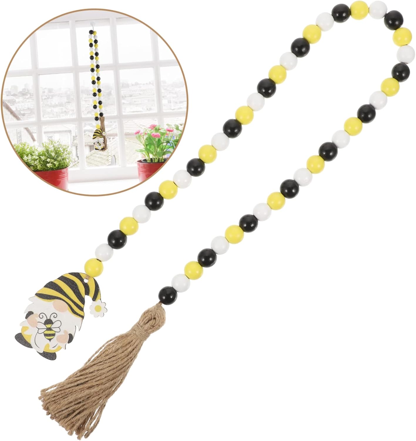 IMIKEYA Abeja Festival de cuentas de madera Cadena de cuentas de día de la abeja Guirnaldas de madera Día de la abeja Guirnalda de madera de