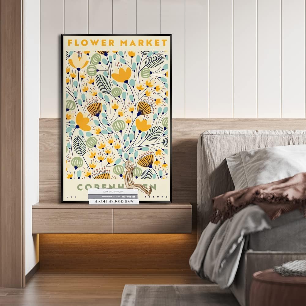 Póster de mercado de flores coloridas para habitación, estética, lienzo floral de Copenhague, arte para pared, hojas botánicas, pintura abstracta
