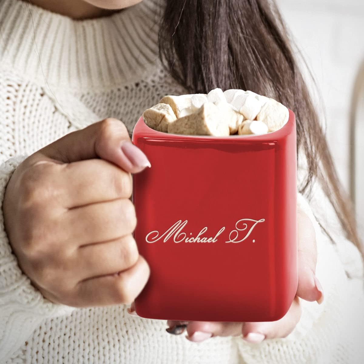 Sofia’s Findings Taza de cerámica cuadrada personalizada de 8 oz. – Taza de café personalizada